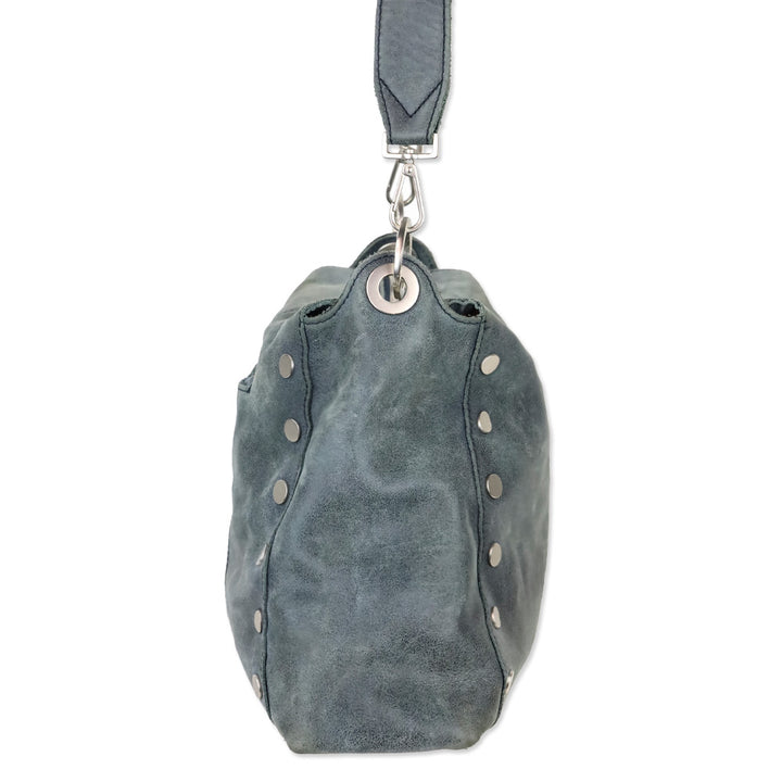 Hammitt Blue Nubuck Silver Studded Crossbody Hobo Bag