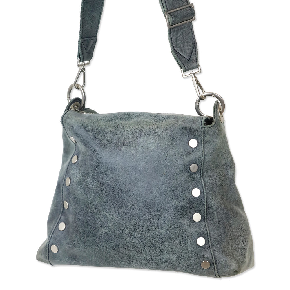 Hammitt Blue Nubuck Silver Studded Crossbody Hobo Bag