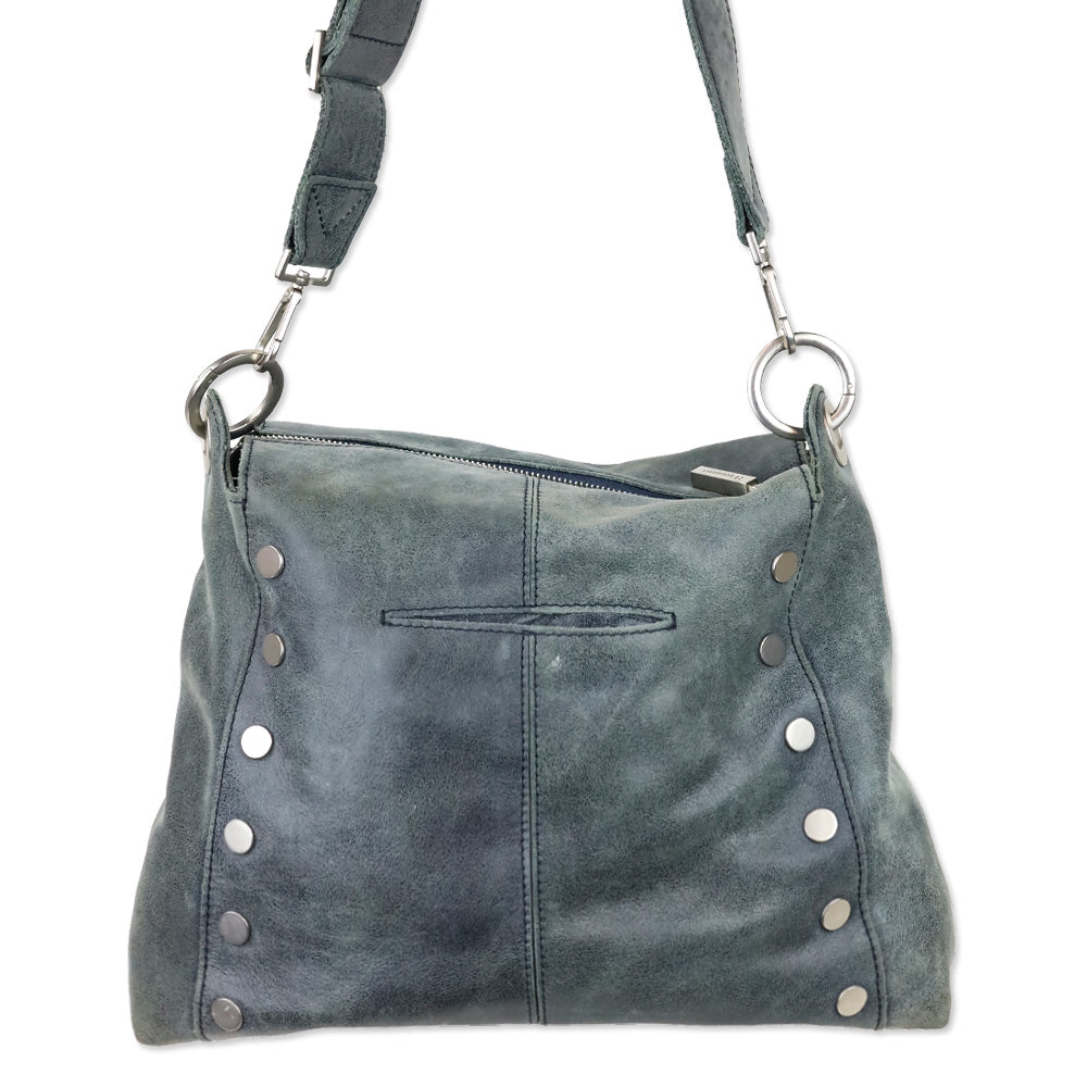 Hammitt Blue Nubuck Silver Studded Crossbody Hobo Bag