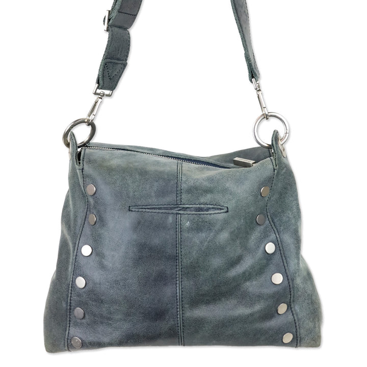 Hammitt Blue Nubuck Silver Studded Crossbody Hobo Bag
