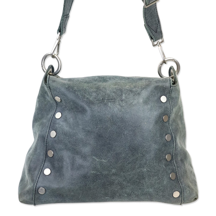 Hammitt Blue Nubuck Silver Studded Crossbody Hobo Bag