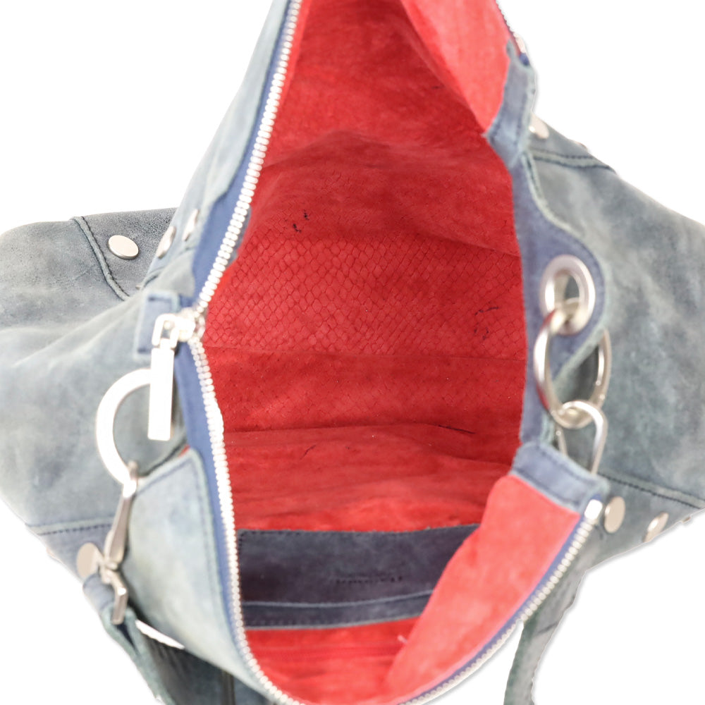 Hammitt Blue Nubuck Silver Studded Crossbody Hobo Bag