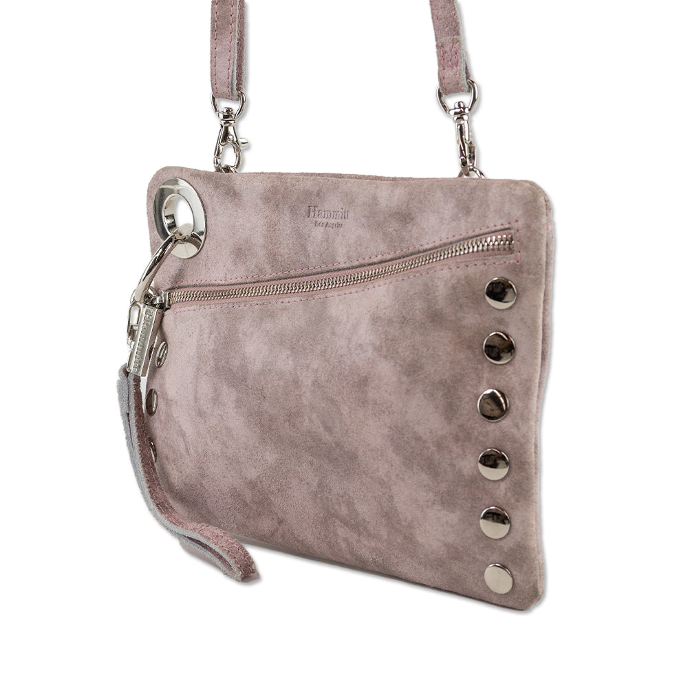 Hammitt Mauve/Brushed Silver Suede Crossbody Wristlet Bag