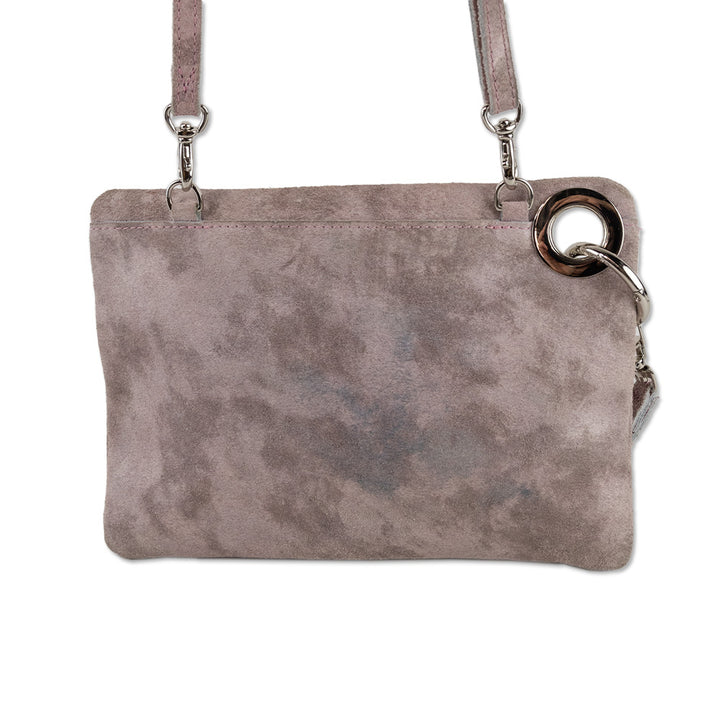 Hammitt Mauve/Brushed Silver Suede Crossbody Wristlet Bag