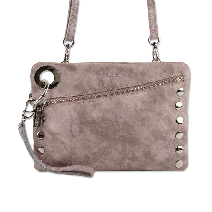 Hammitt Mauve/Brushed Silver Suede Crossbody Wristlet Bag