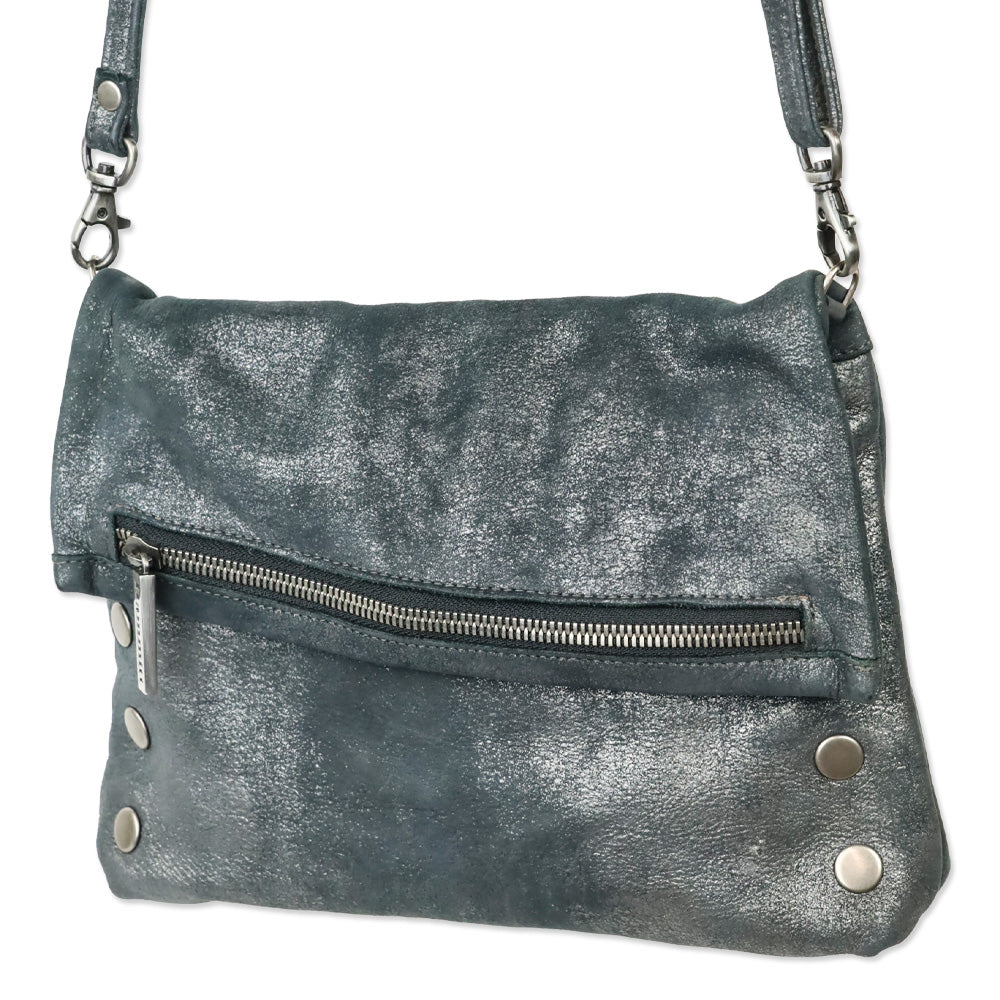 Hammitt Medium Blue Nubuck Zippered Leather Crossbody Clutch