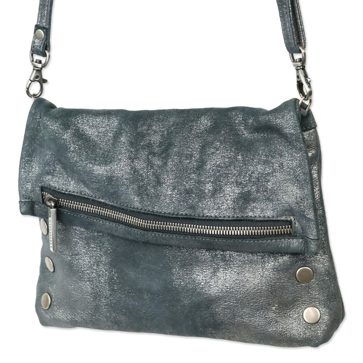 Hammitt Medium Blue Nubuck Zippered Leather Crossbody Clutch