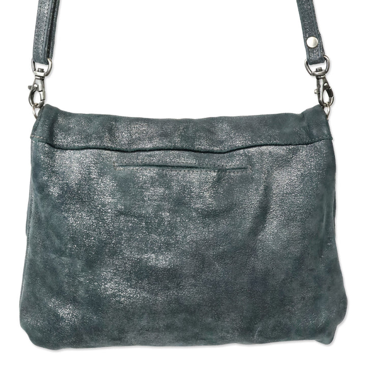 Hammitt Medium Blue Nubuck Zippered Leather Crossbody Clutch