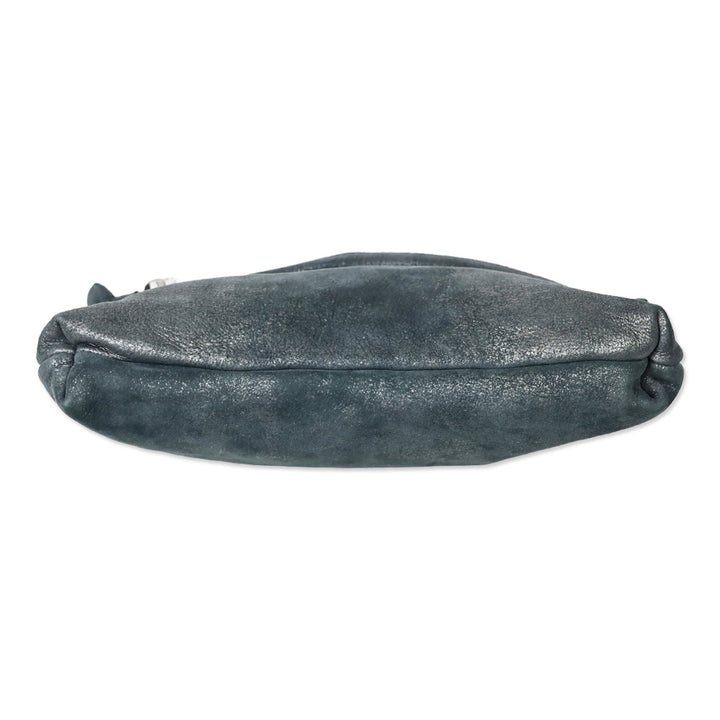 Hammitt Medium Blue Nubuck Zippered Leather Crossbody Clutch