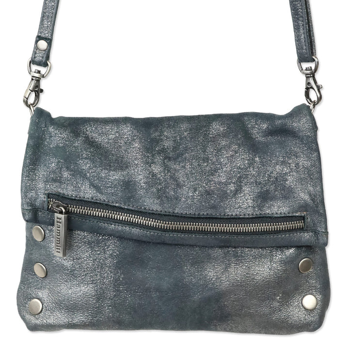 Hammitt Medium Blue Nubuck Zippered Leather Crossbody Clutch
