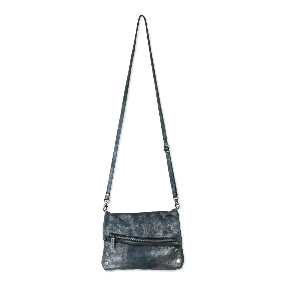 Hammitt Medium Blue Nubuck Zippered Leather Crossbody Clutch