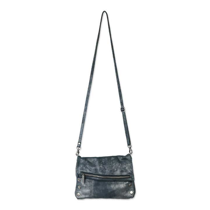 Hammitt Medium Blue Nubuck Zippered Leather Crossbody Clutch