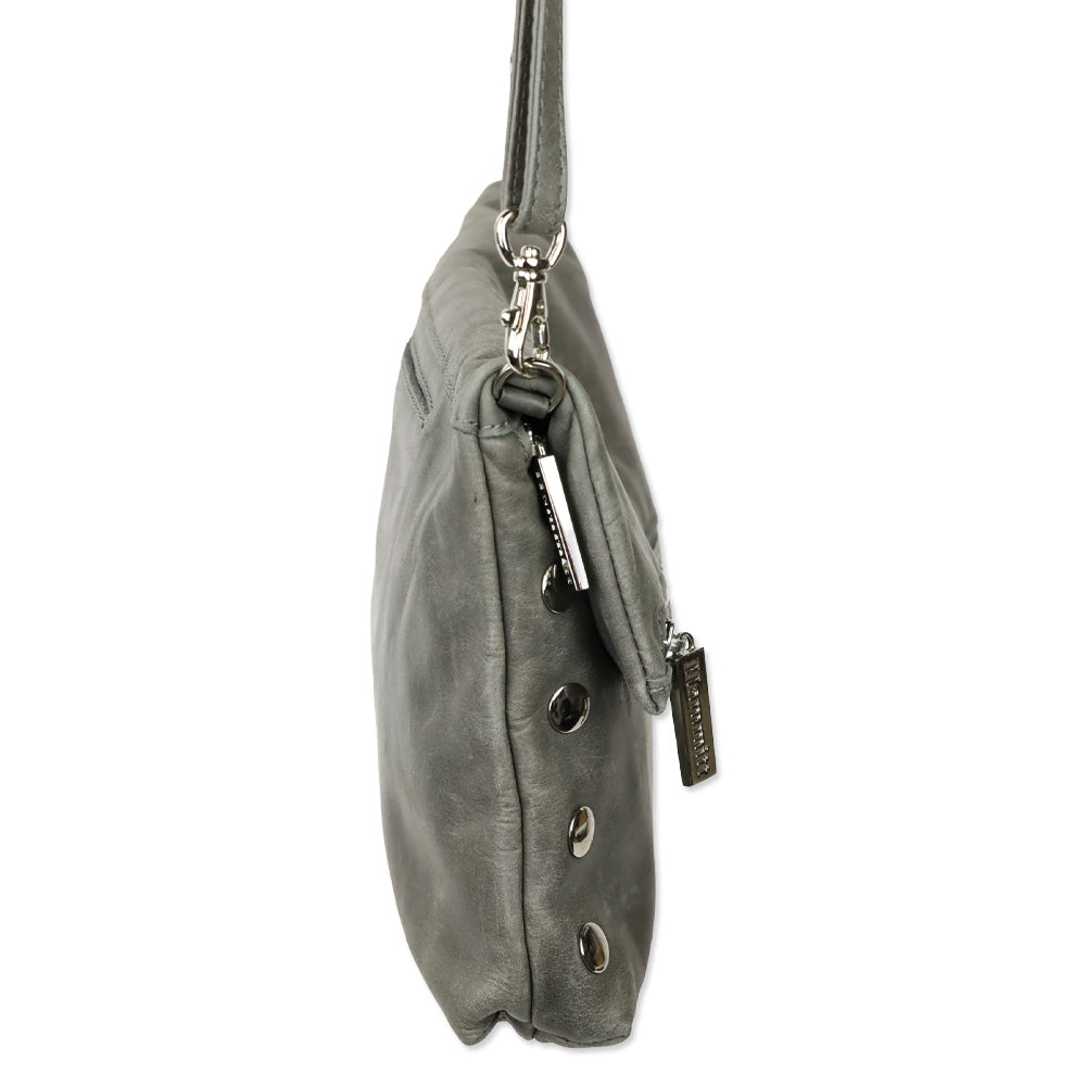 Hammitt Medium Grey Leather Zippered Leather Crossbody Clutch