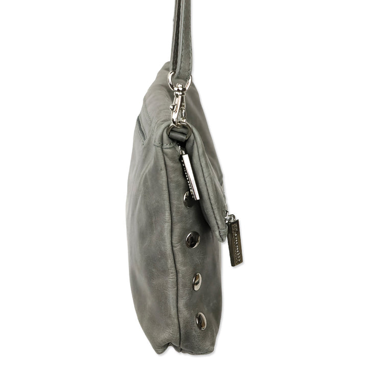 Hammitt Medium Grey Leather Zippered Leather Crossbody Clutch