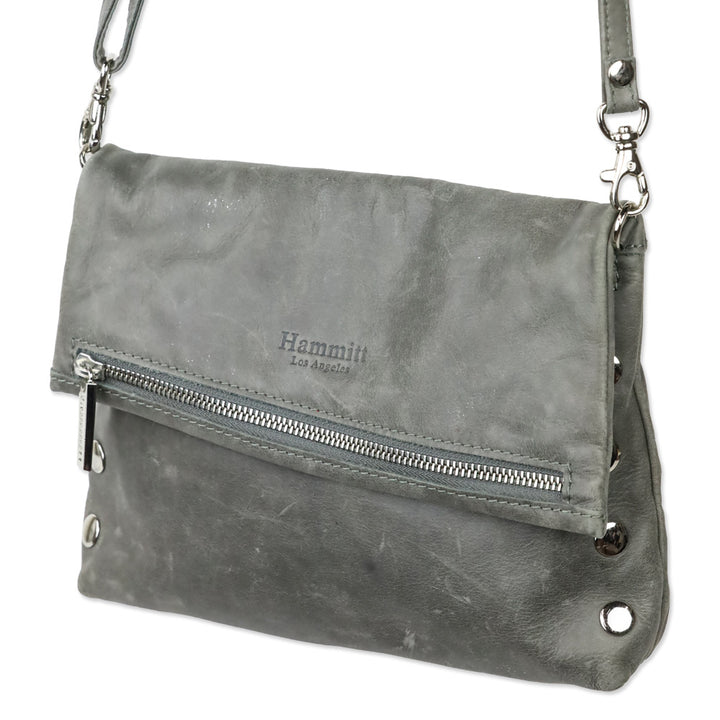 Hammitt Medium Grey Leather Zippered Leather Crossbody Clutch