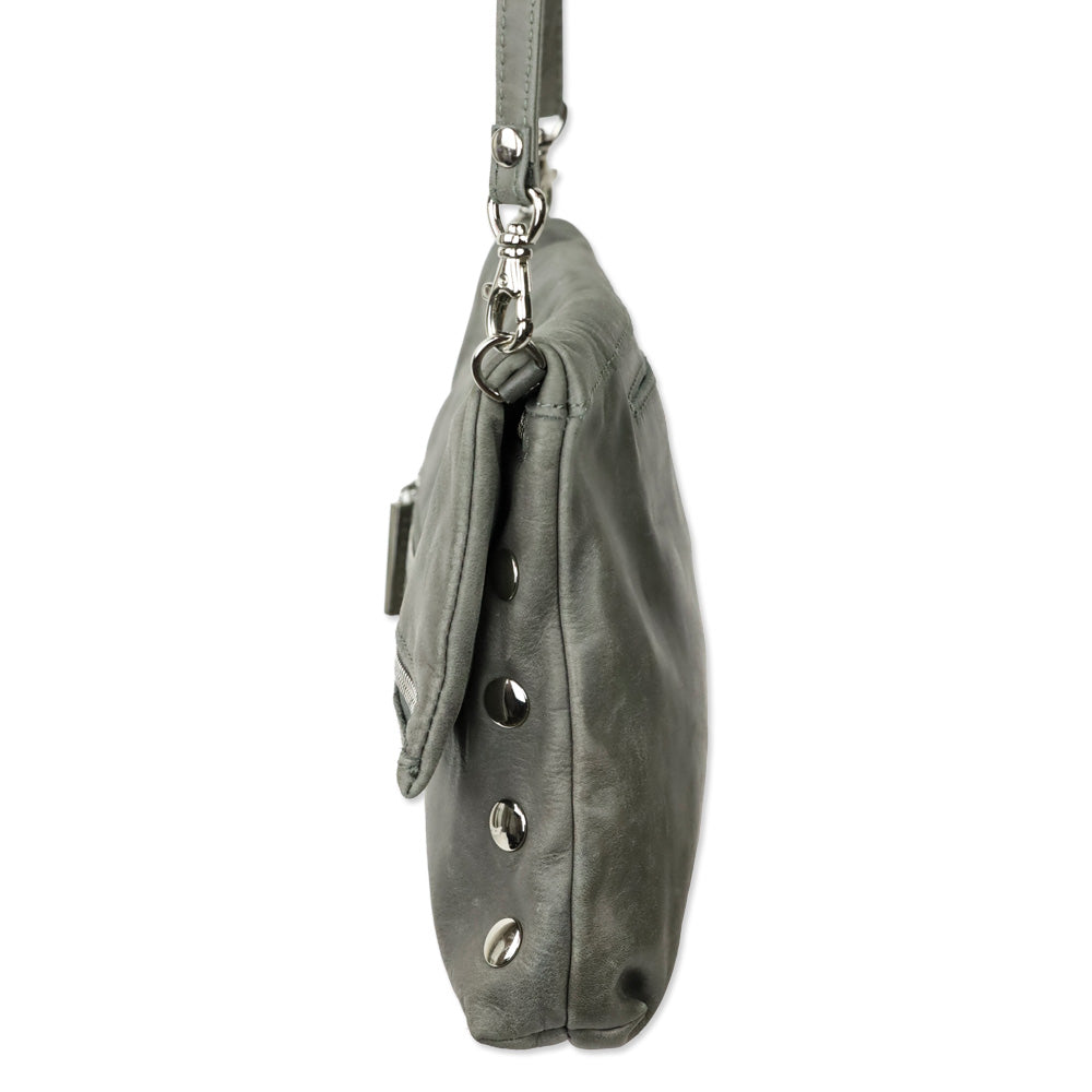 Hammitt Medium Grey Leather Zippered Leather Crossbody Clutch