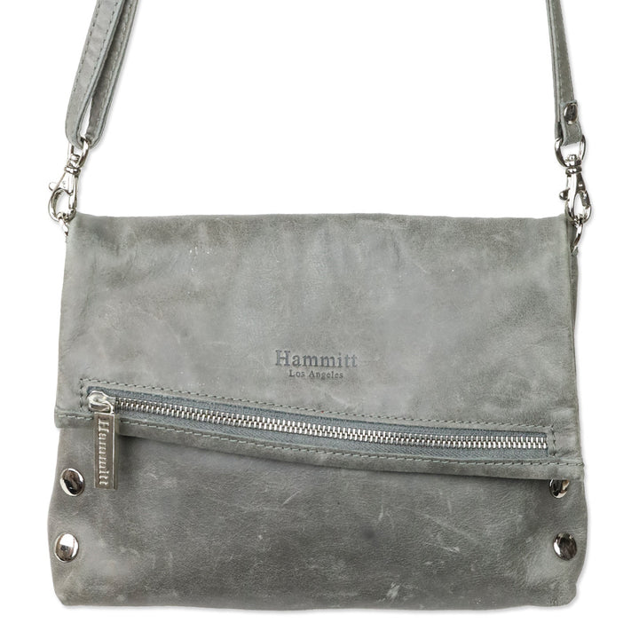 Hammitt Medium Grey Leather Zippered Leather Crossbody Clutch