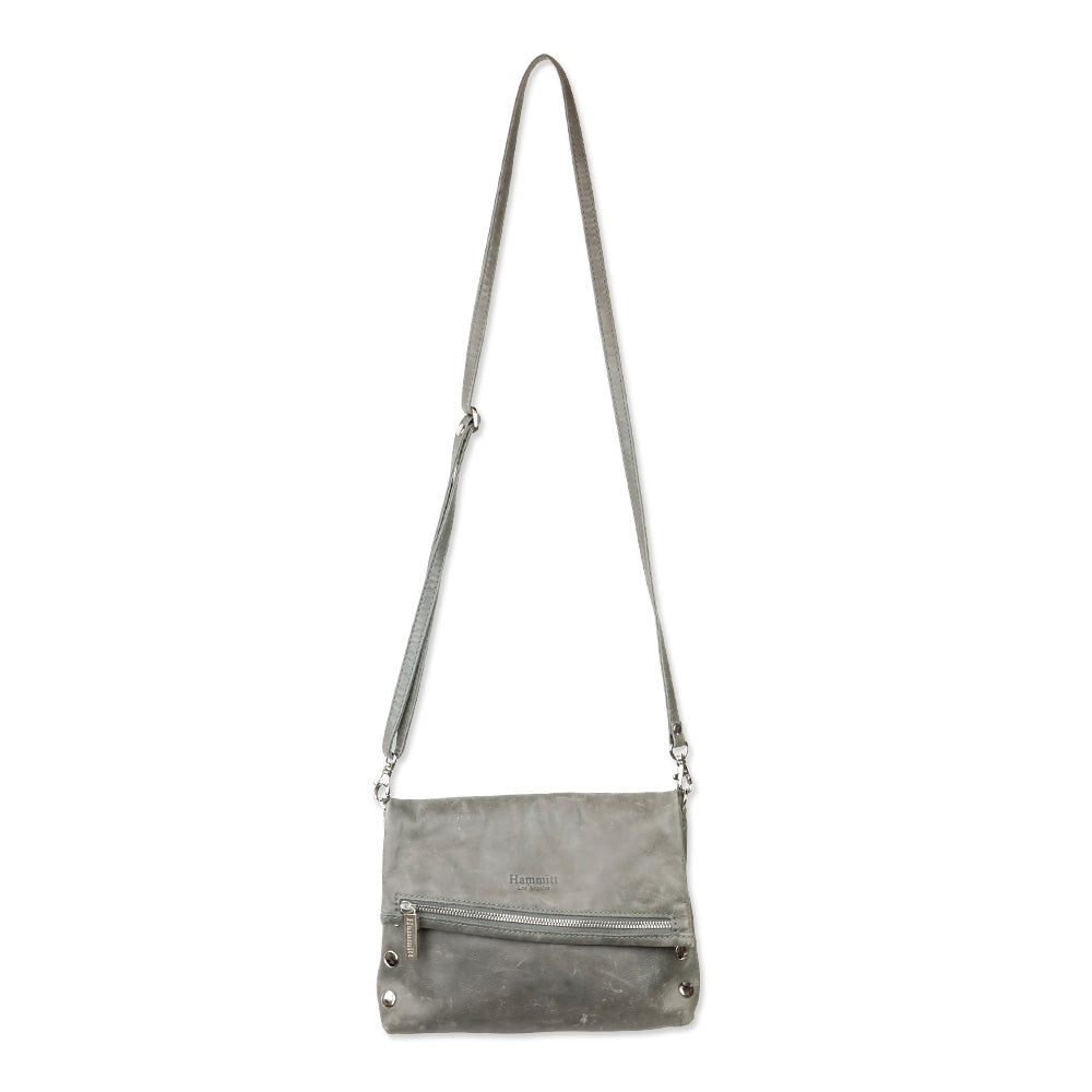 Hammitt Medium Grey Leather Zippered Leather Crossbody Clutch