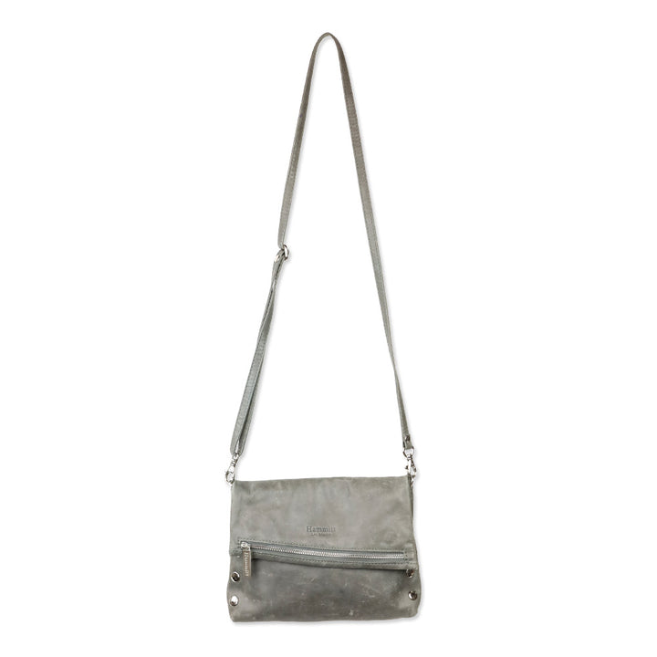 Hammitt Medium Grey Leather Zippered Leather Crossbody Clutch