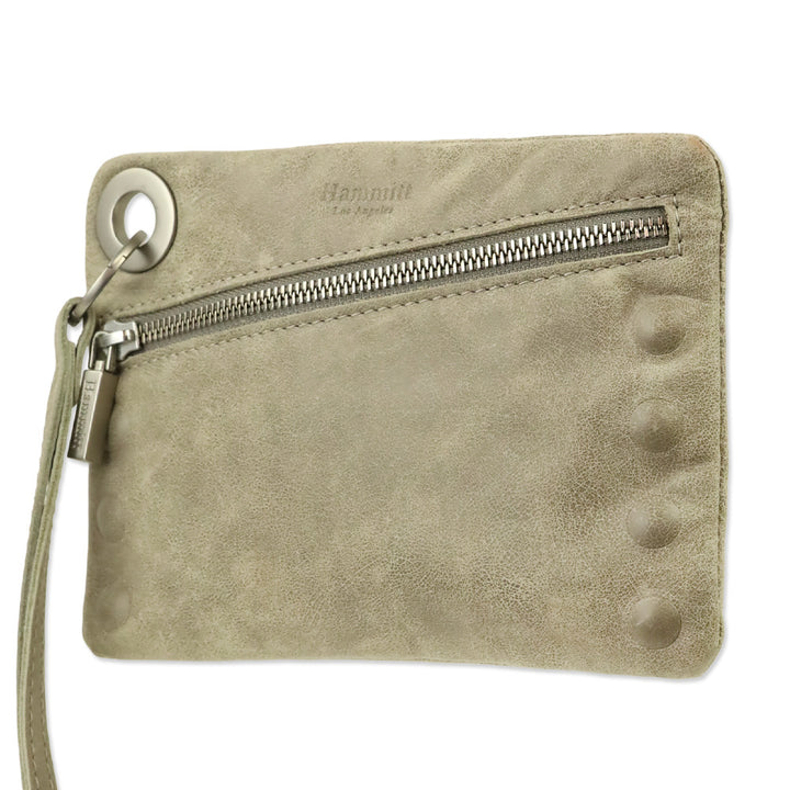 Hammitt Nash Small Pewter Grey Leather Clutch Crossbody Bag