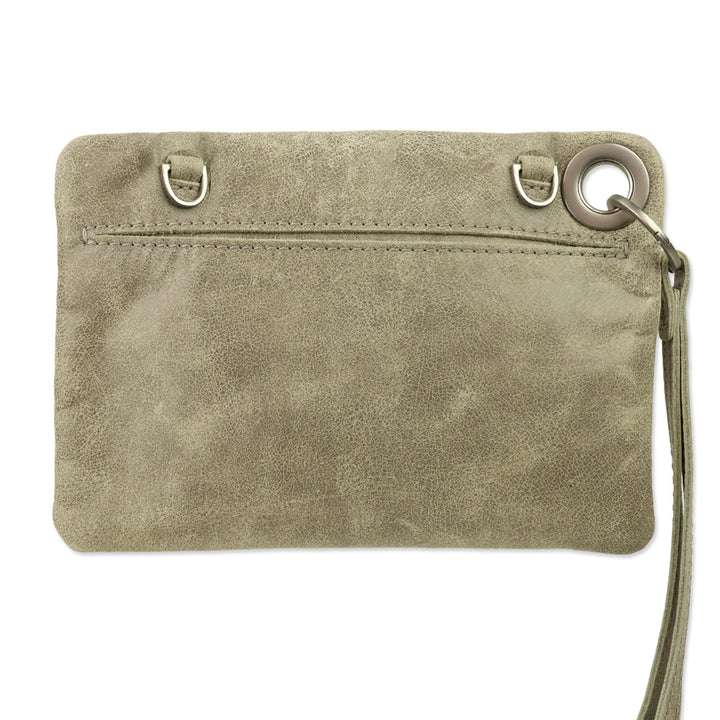 Hammitt Nash Small Pewter Grey Leather Clutch Crossbody Bag