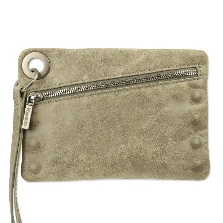 Hammitt Nash Small Pewter Grey Leather Clutch Crossbody Bag