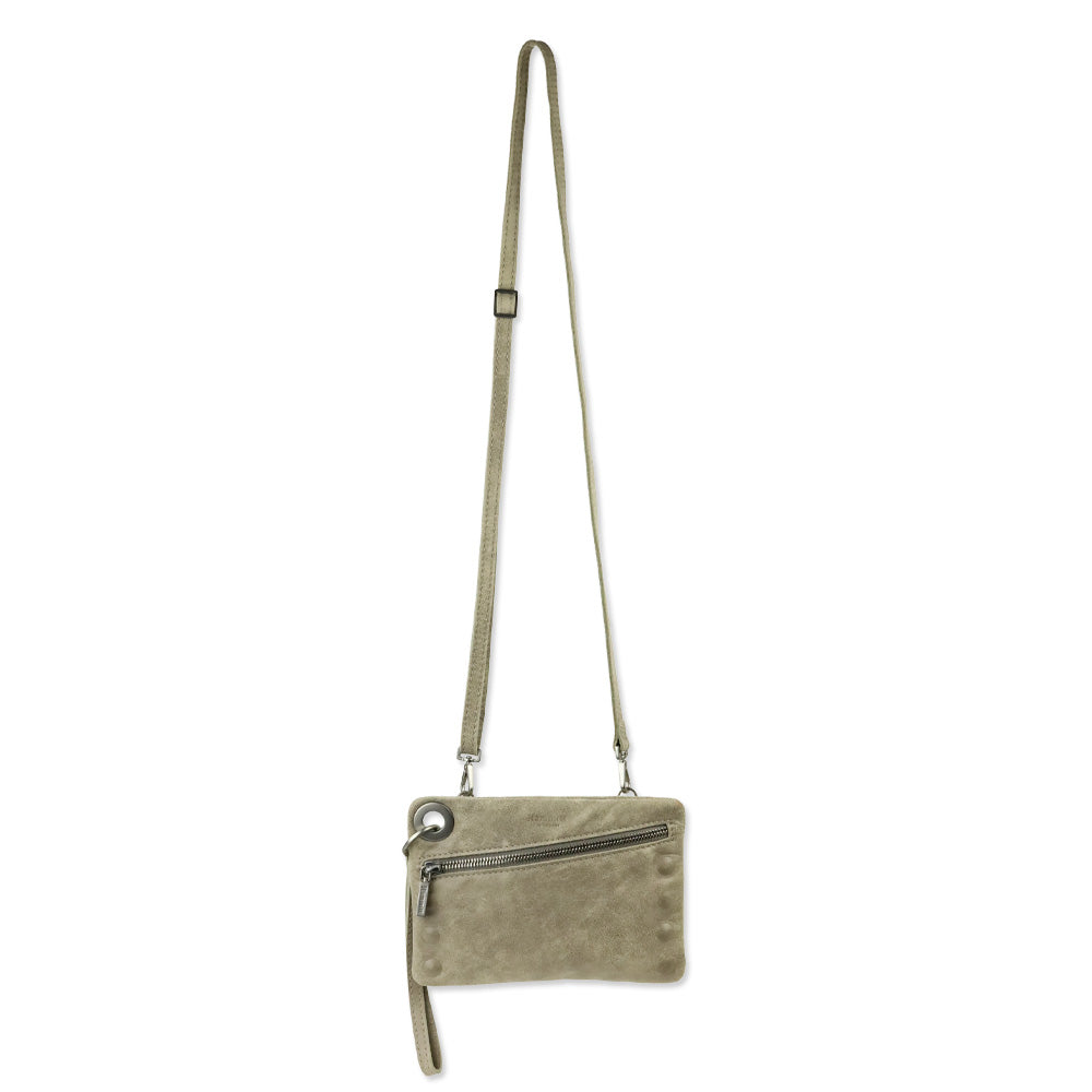 Hammitt Nash Small Pewter Grey Leather Clutch Crossbody Bag