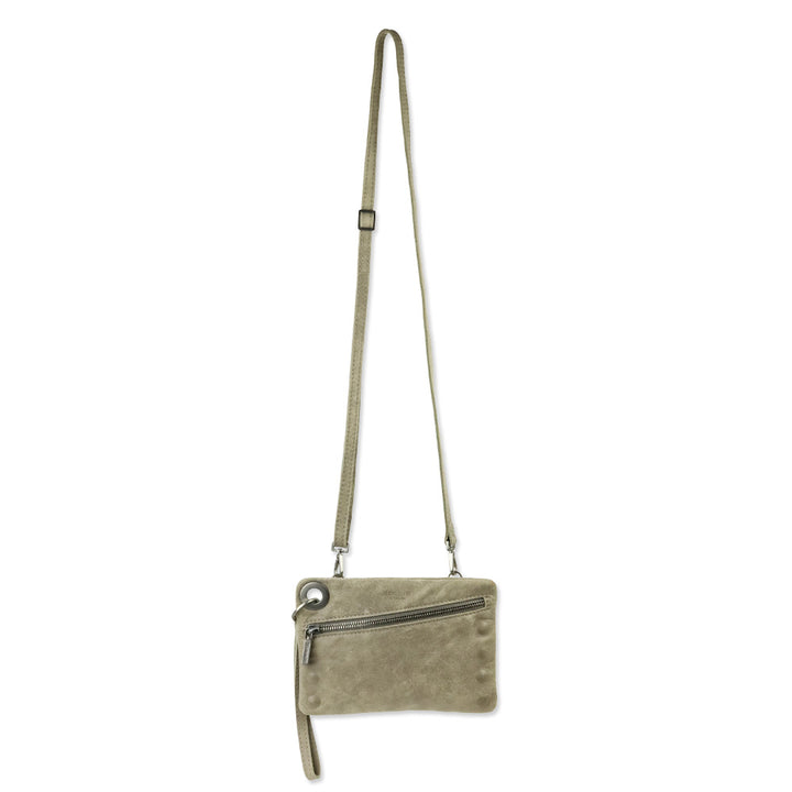 Hammitt Nash Small Pewter Grey Leather Clutch Crossbody Bag