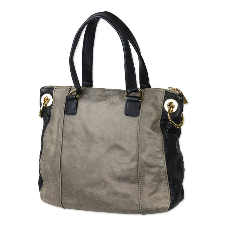 Hammitt Pewter/Black/Gold Leather Jared Tote Bag