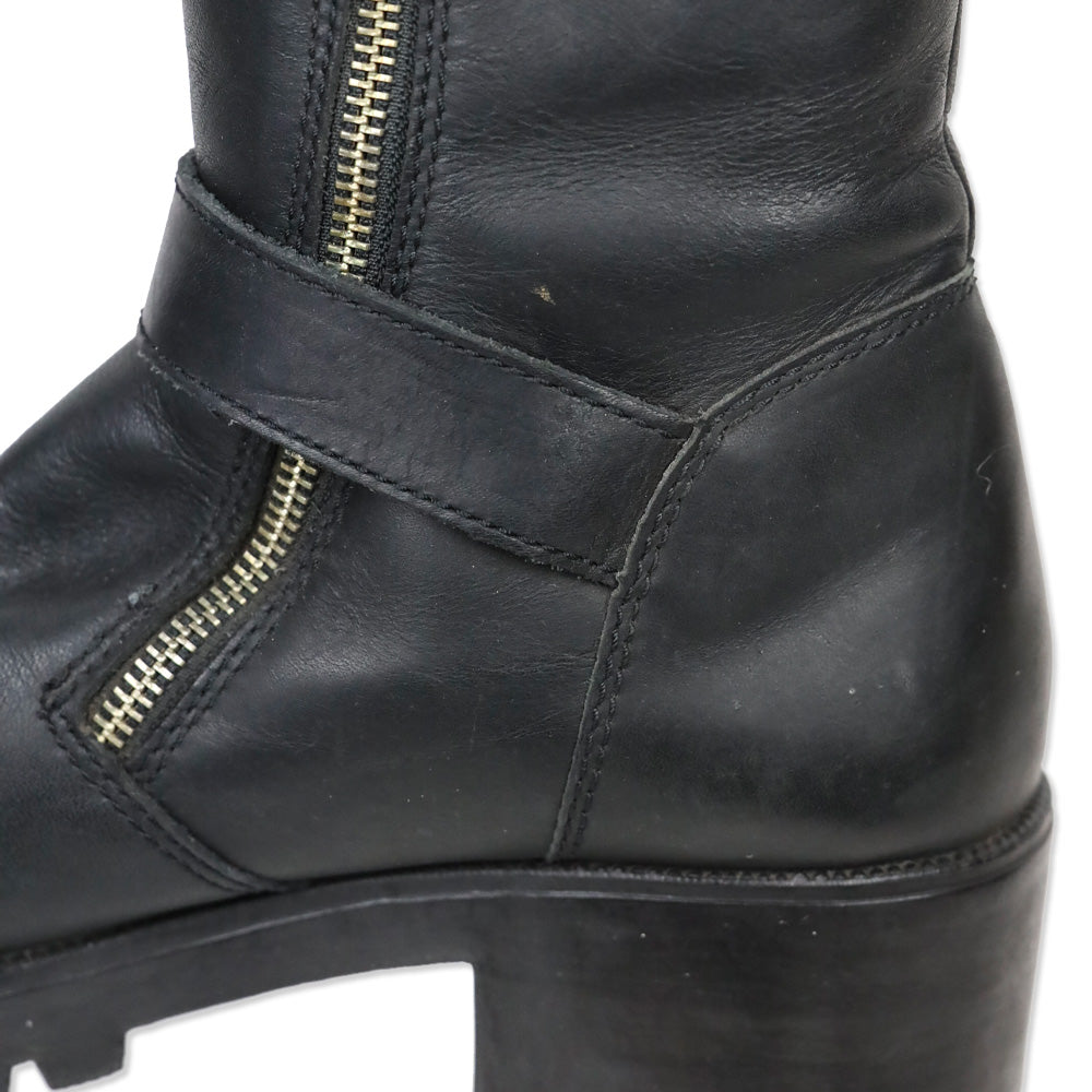 Harley Davidson Black Leather Embossed Logo Tall Riding Buckle Boot