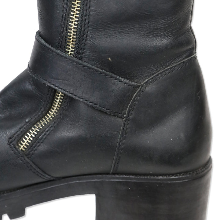 Harley Davidson Black Leather Embossed Logo Tall Riding Buckle Boot