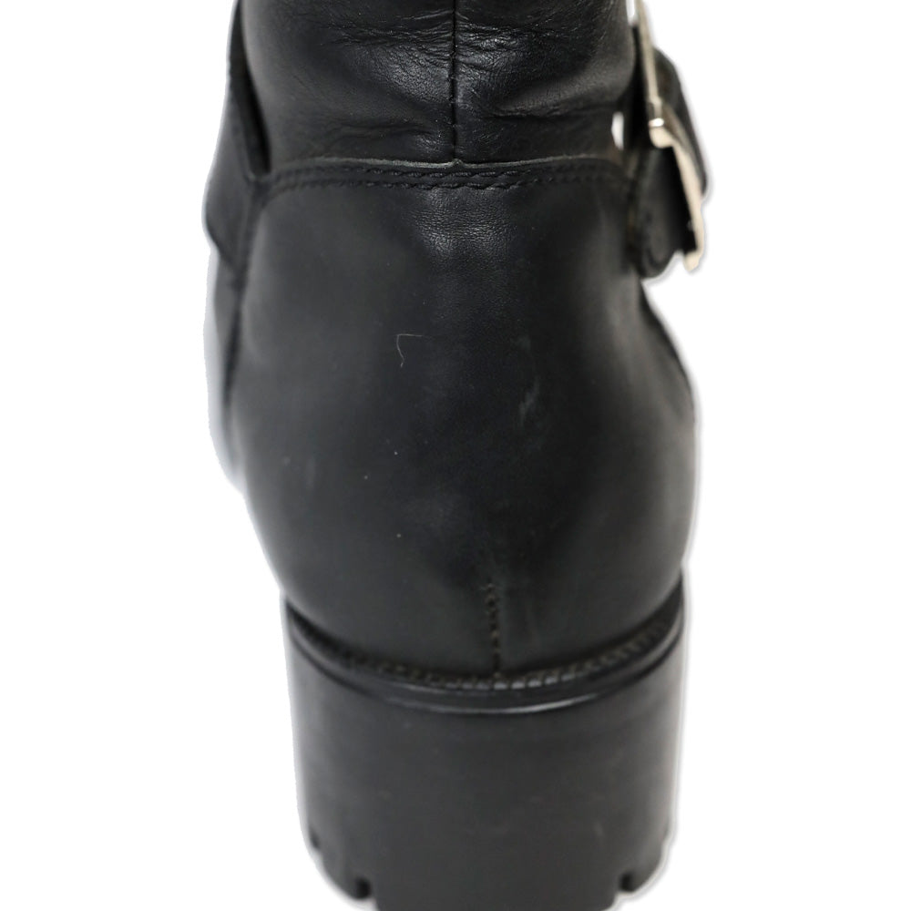 Harley Davidson Black Leather Embossed Logo Tall Riding Buckle Boot