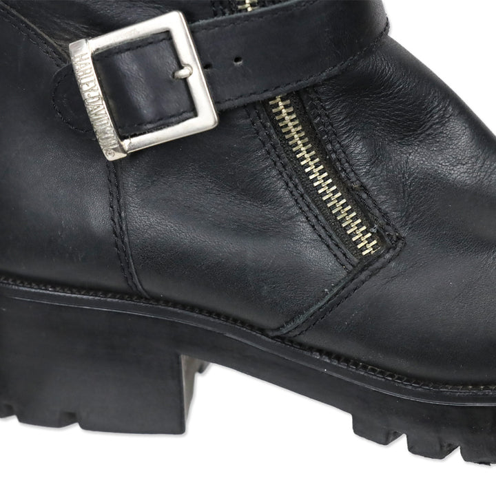 Harley Davidson Black Leather Embossed Logo Tall Riding Buckle Boot