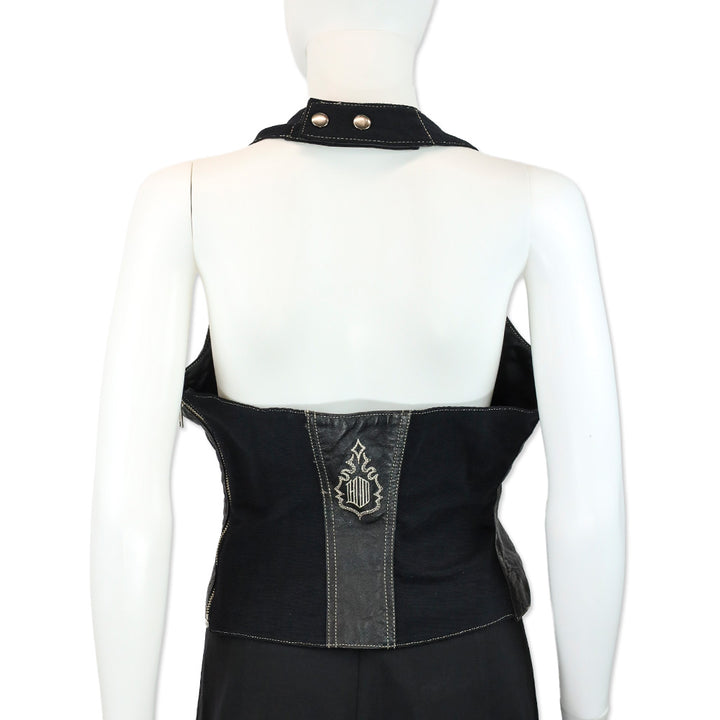 Harley Davidson Black Studded Leather Corset Halterneck Top