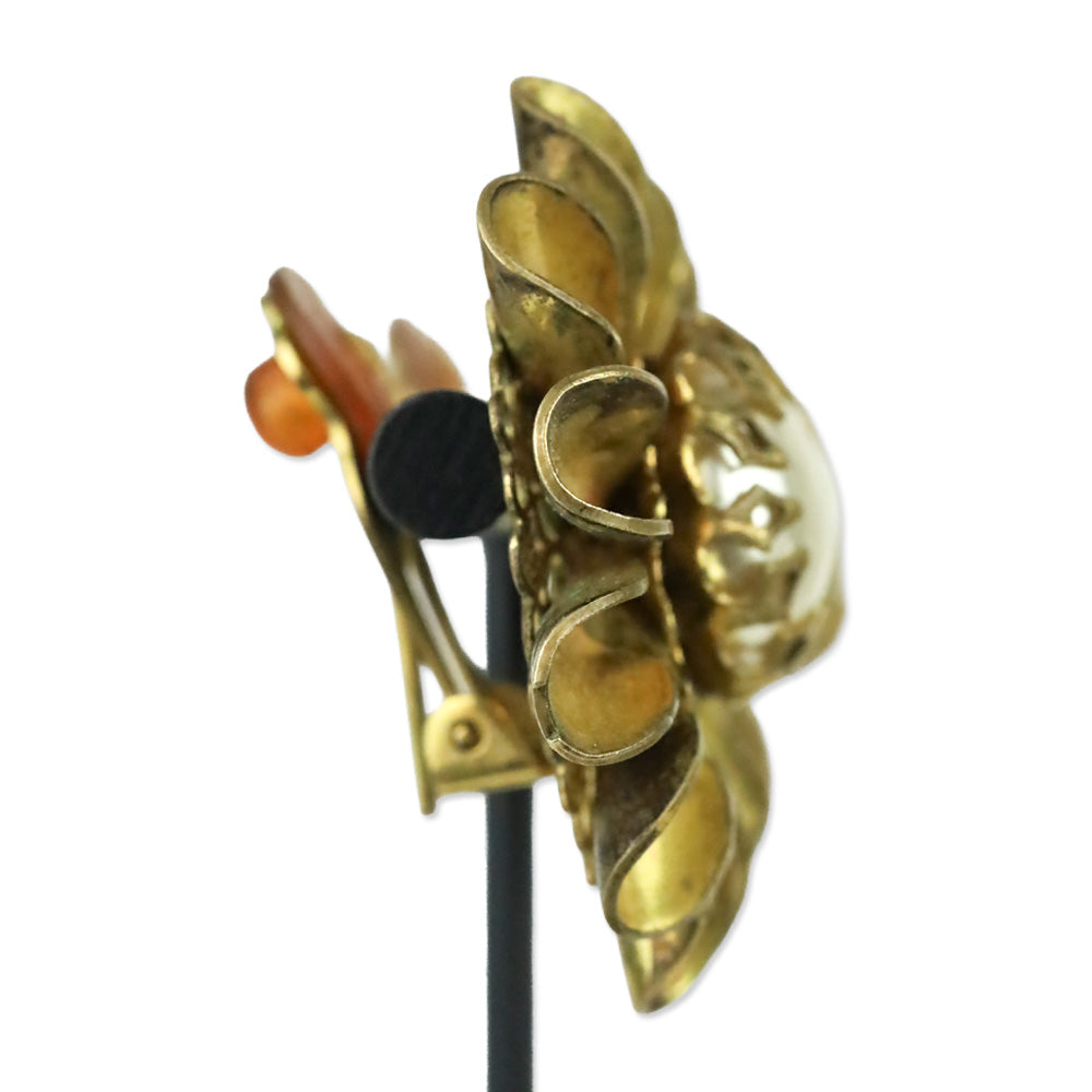 Haskell Faux Pearl and Gold-Tone Flower Clip On Earrings