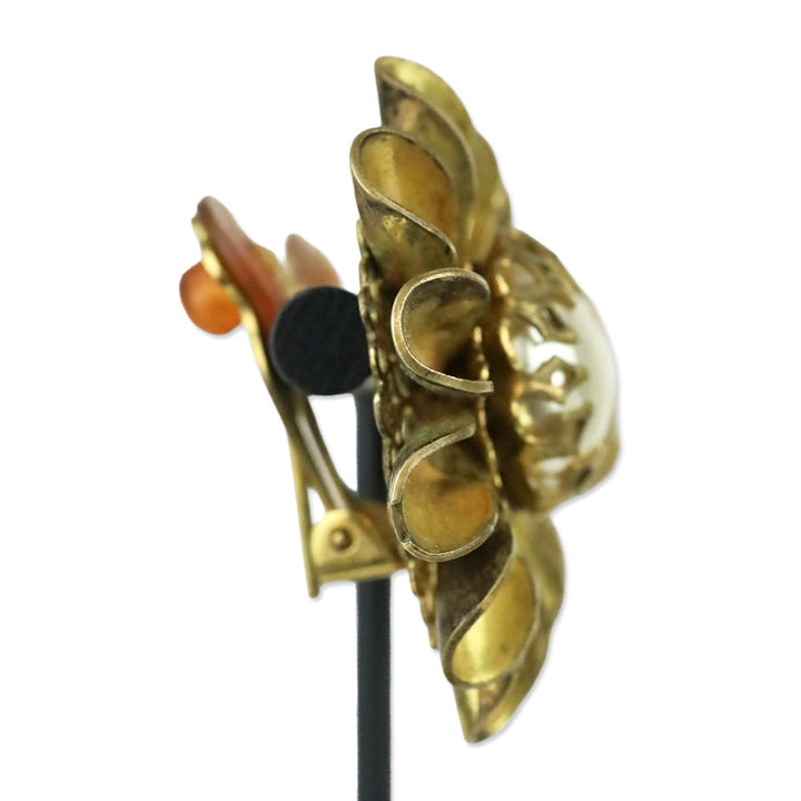 Haskell Faux Pearl and Gold-Tone Flower Clip On Earrings