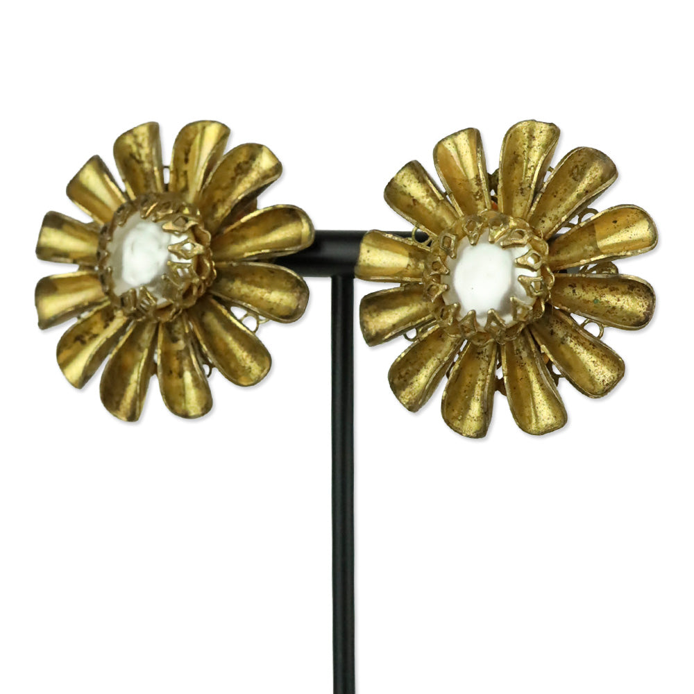 Haskell Faux Pearl and Gold-Tone Flower Clip On Earrings