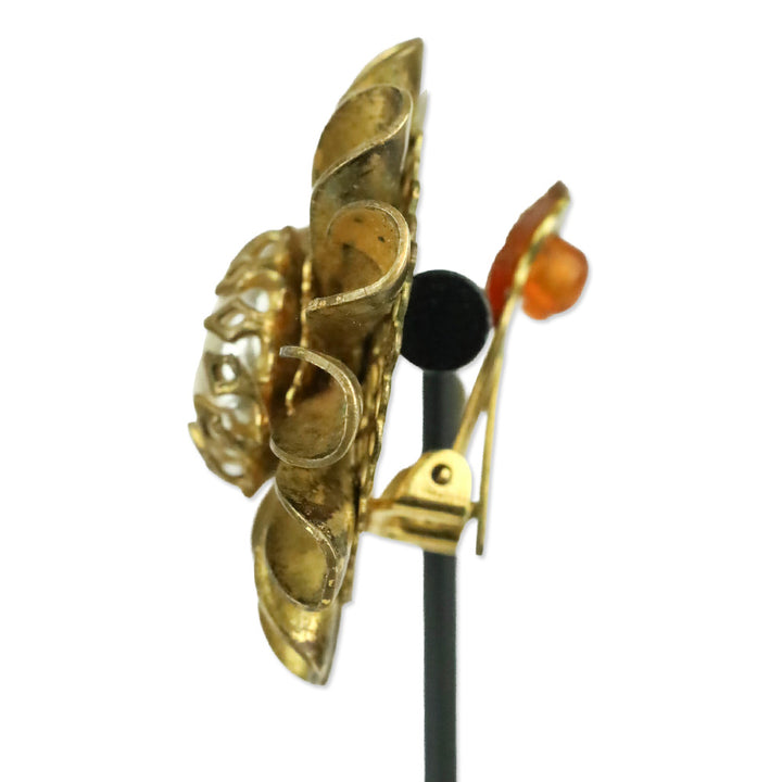 Haskell Faux Pearl and Gold-Tone Flower Clip On Earrings