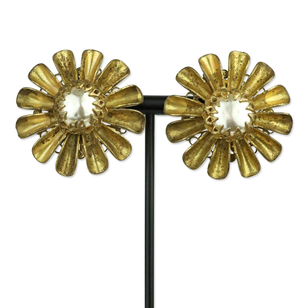 Haskell Faux Pearl and Gold-Tone Flower Clip On Earrings