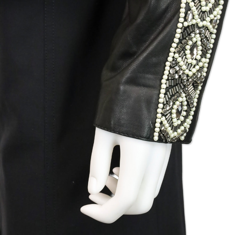 Haute Hippie Black Leather Beaded Trim Moto Jacket