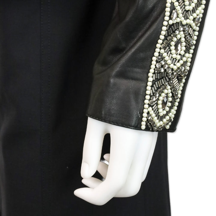 Haute Hippie Black Leather Beaded Trim Moto Jacket