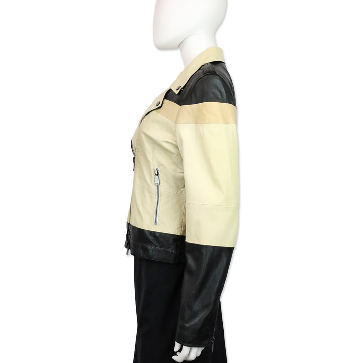Haute Hippie Black & Beige Colorblock Leather Moto Jacket