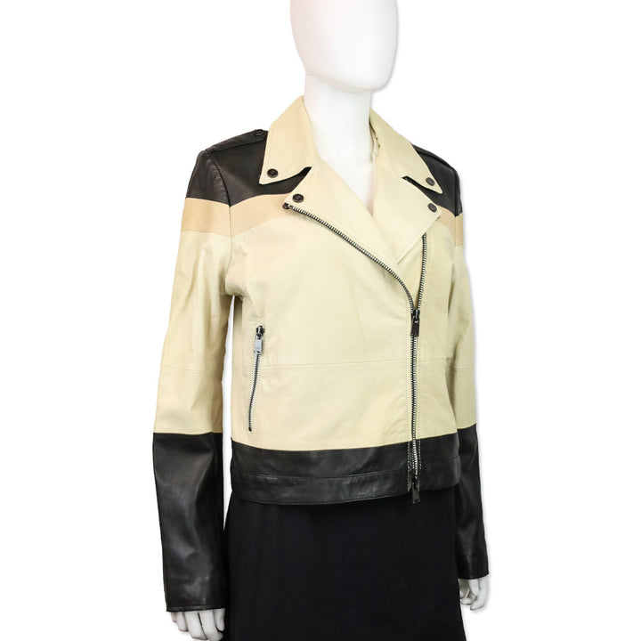 Haute Hippie Black & Beige Colorblock Leather Moto Jacket
