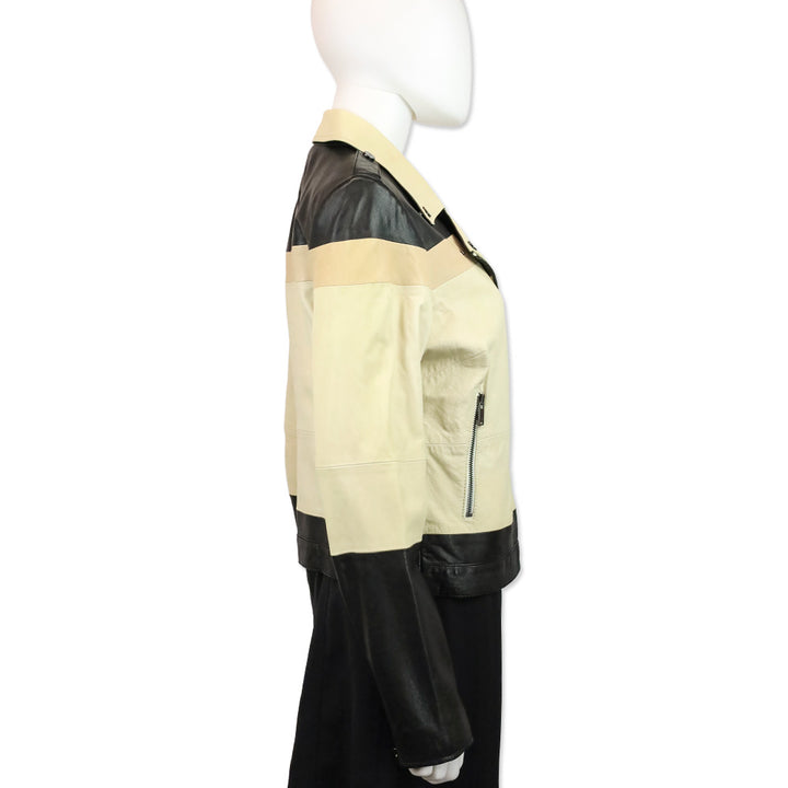 Haute Hippie Black & Beige Colorblock Leather Moto Jacket