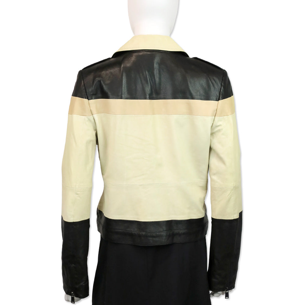Haute Hippie Black & Beige Colorblock Leather Moto Jacket