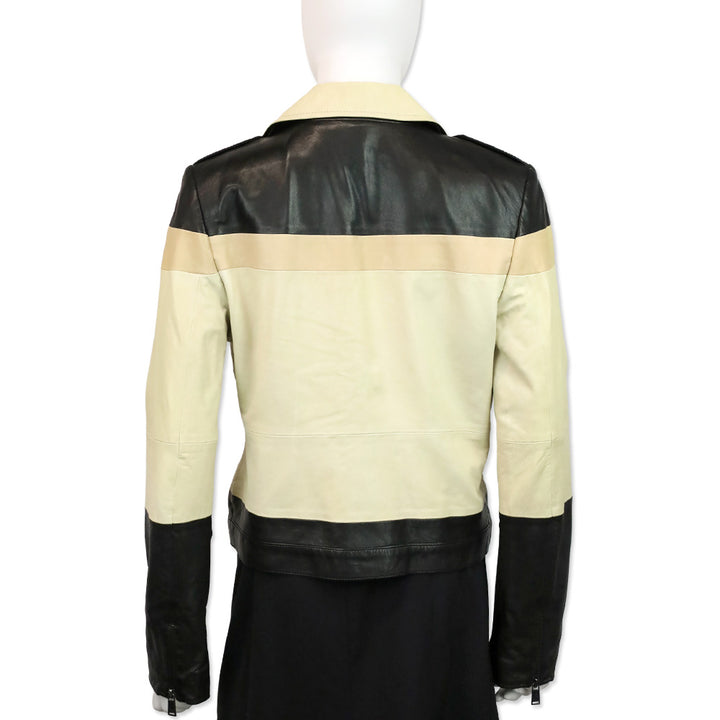 Haute Hippie Black & Beige Colorblock Leather Moto Jacket