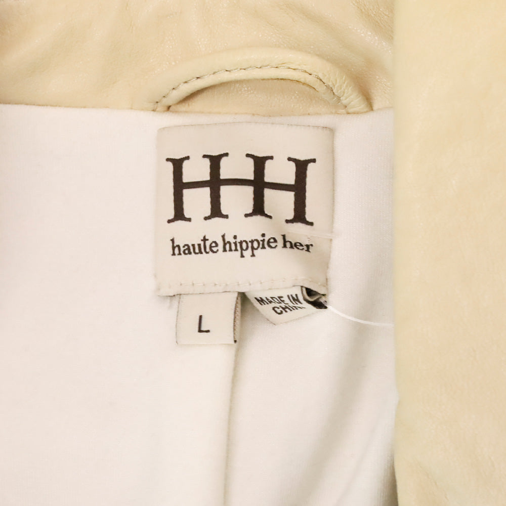 Haute Hippie Black & Beige Colorblock Leather Moto Jacket
