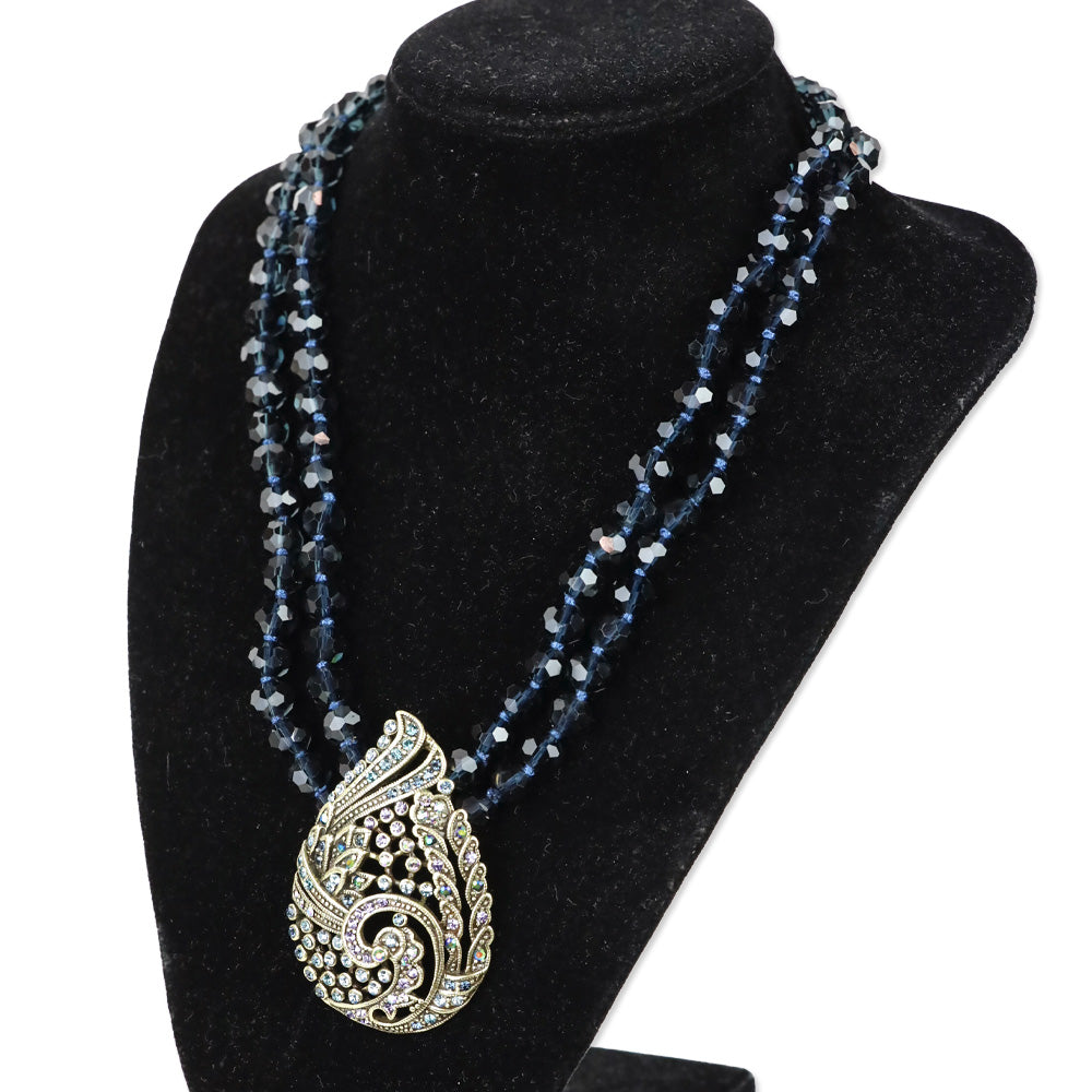 Heidi Daus Paisley Teared Tapestry Shades of Blue Beaded Crystal 2-Strand Pendant Necklace