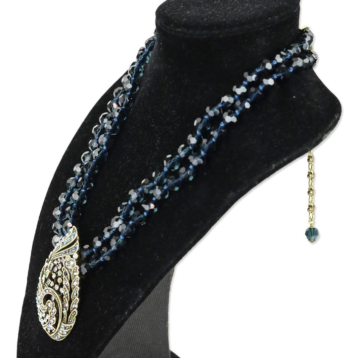 Heidi Daus Paisley Teared Tapestry Shades of Blue Beaded Crystal 2-Strand Pendant Necklace