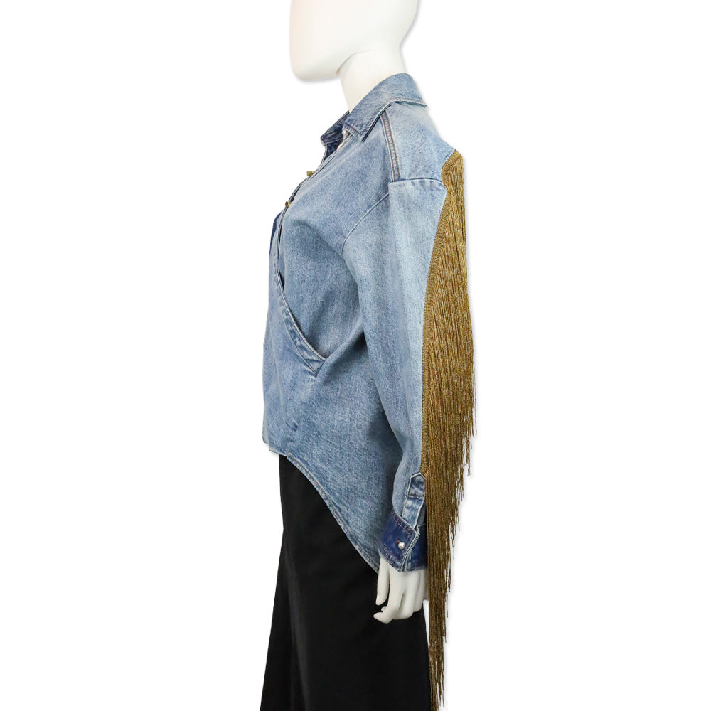 Hellessy Hicks Metallic Fringe Denim Collared Shirt